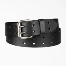 Perforated Leather Double Prong Buckle Belt