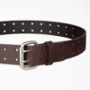 Perforated Leather Double Prong Buckle Belt