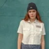 Women’s Embroidered Patch Cropped Work Shirt
